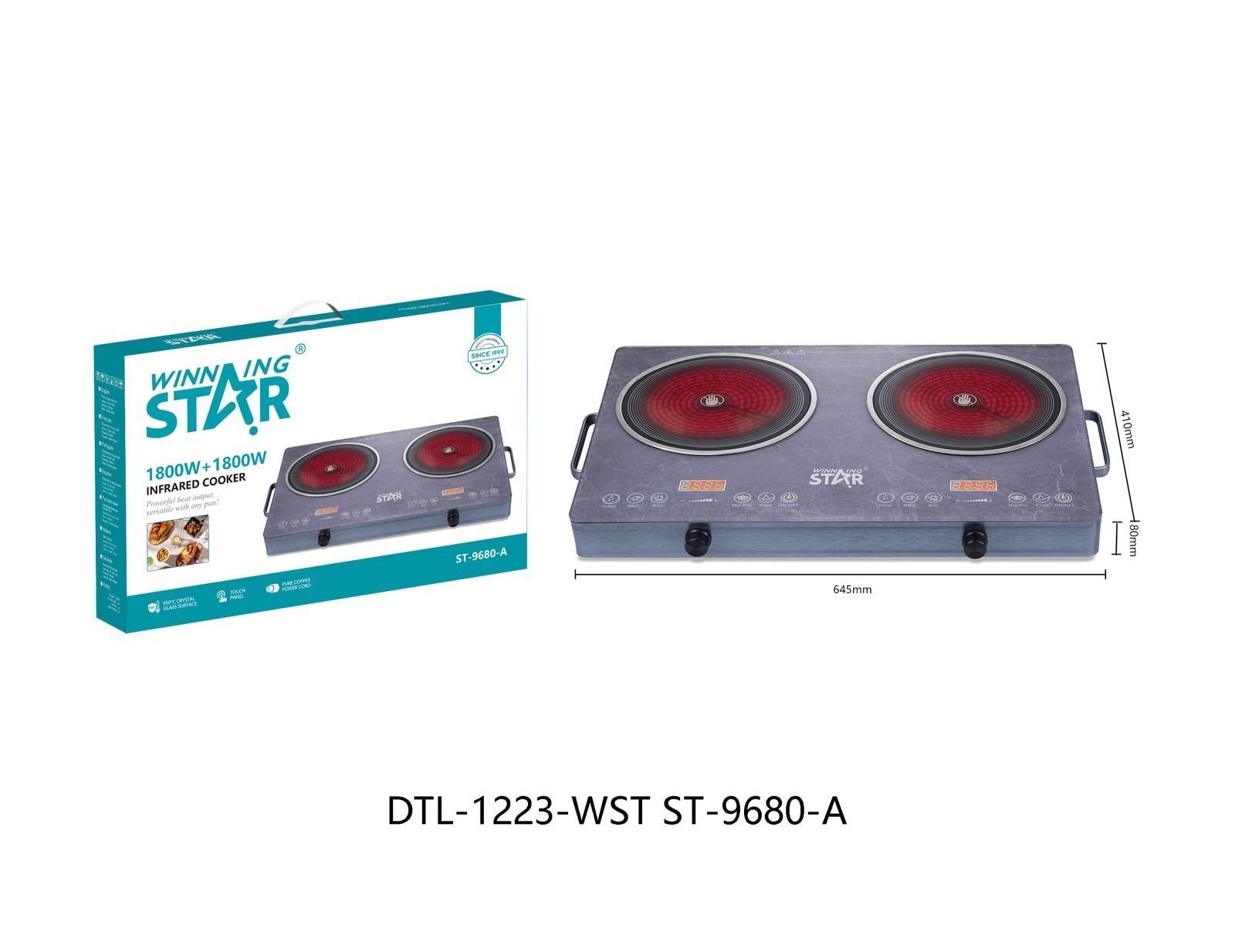 Poêle vitrocéramique électrique ST-9680-A WINNINGSTAR tactile