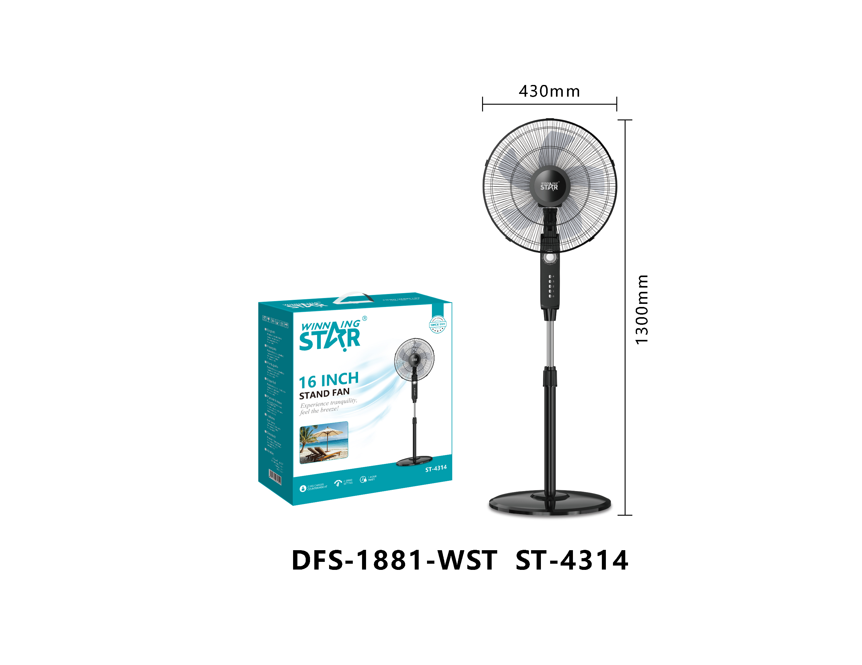 Ventilateur électrique ST-4314 WINNINGSTAR 2 en 1, 16 pouces