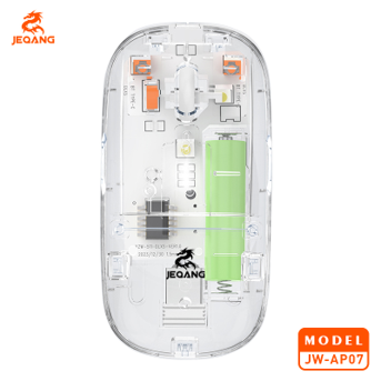 Souris Transparente JW-AP07 – Dual-Mode (Bluetooth + 2.4G) – Écran Digital de Batterie – Clics Mécaniques Ultra-Silencieux – Rechargeable Type-C