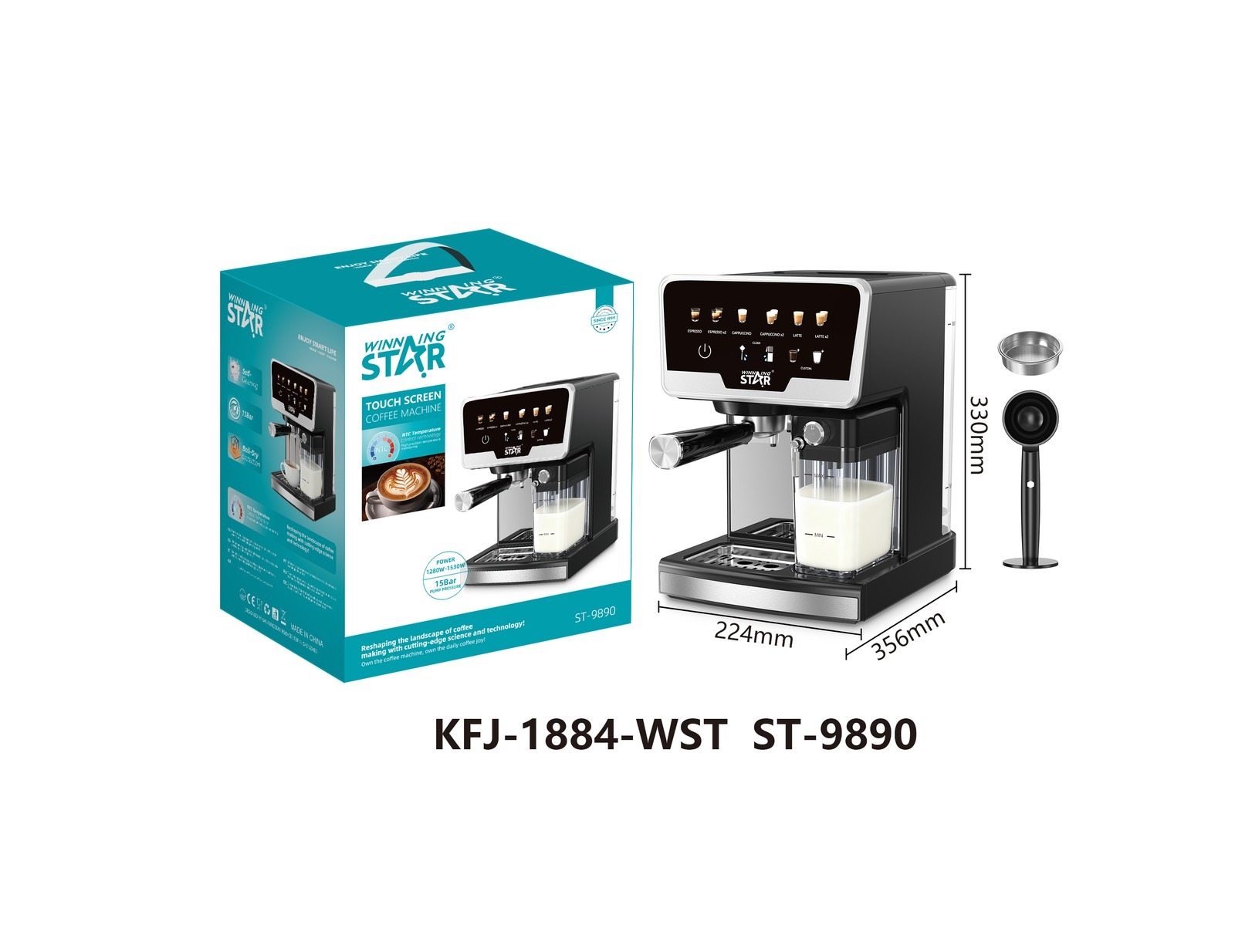 Machine à café ST-9890 WINNINGSTAR à vapeur, 1,7 L, tactile