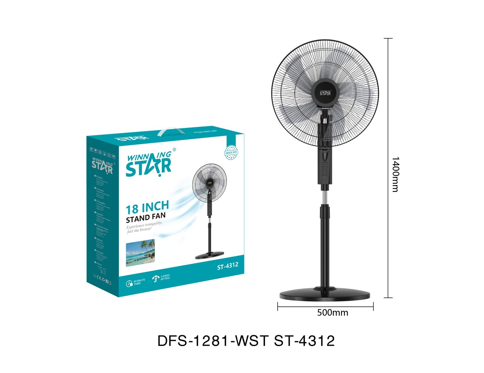 Ventilateur sur pied ST-4312 WINNINGSTAR 18 pouces