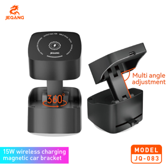 Support Magnétique JQ-083 avec Charge Rapide 15W – Aimants N52 Ultra-Puissants – Fixation par Ventouse – Double Axe de Rotation – Compatible MagSafe & Universel
