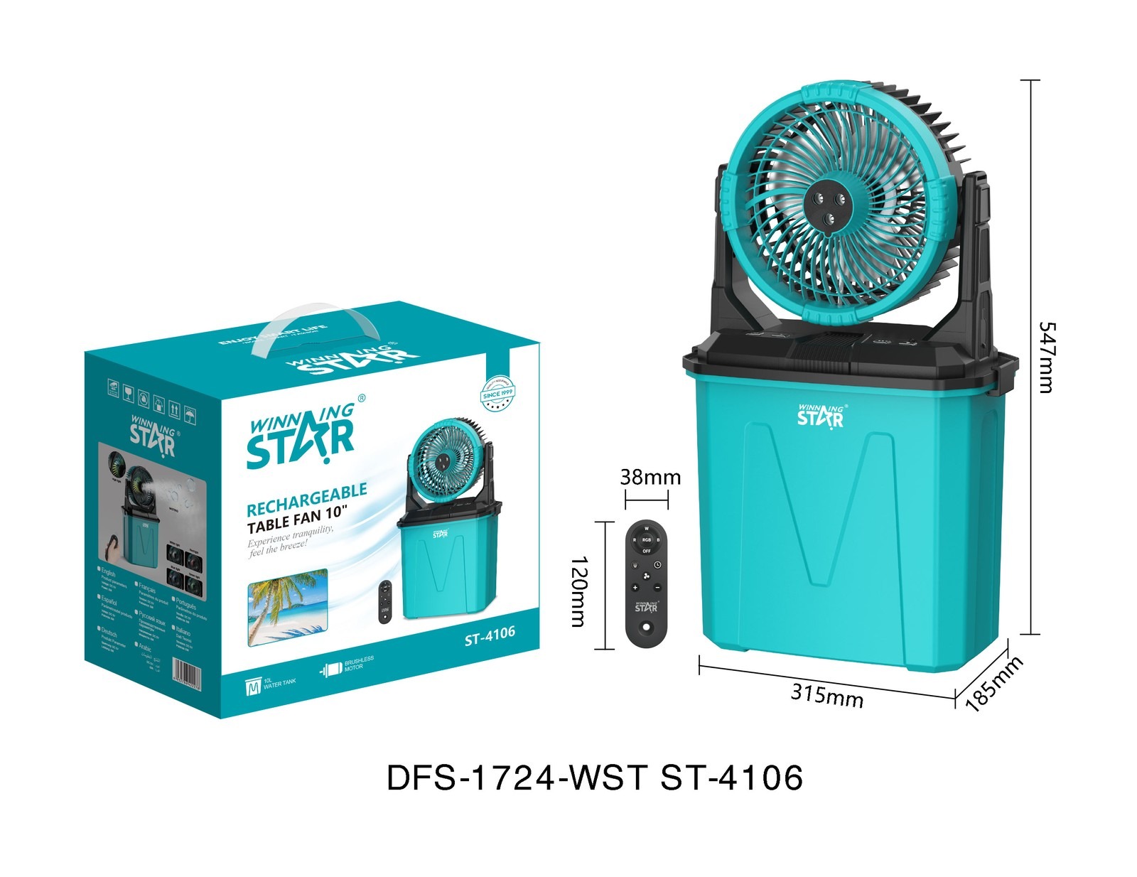 Ventilateur brumisateur ST-4106 WINNINGSTAR étanche IPX4, 10 L, 10 pouces