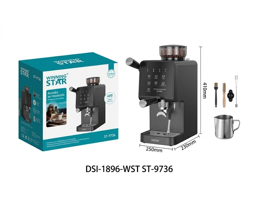 Machine à café ST-9736 WINNINGSTAR à vapeur, 2,3 L, 1840 W - Noir