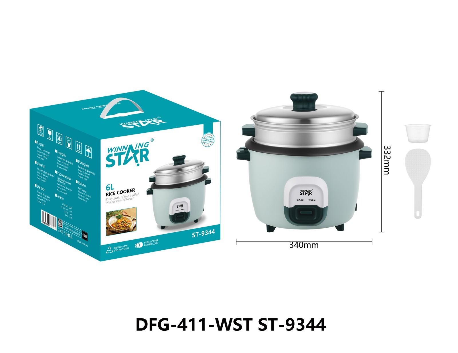 Cuiseur à riz ST-9344 WINNINGSTAR à vapeur, 6 L