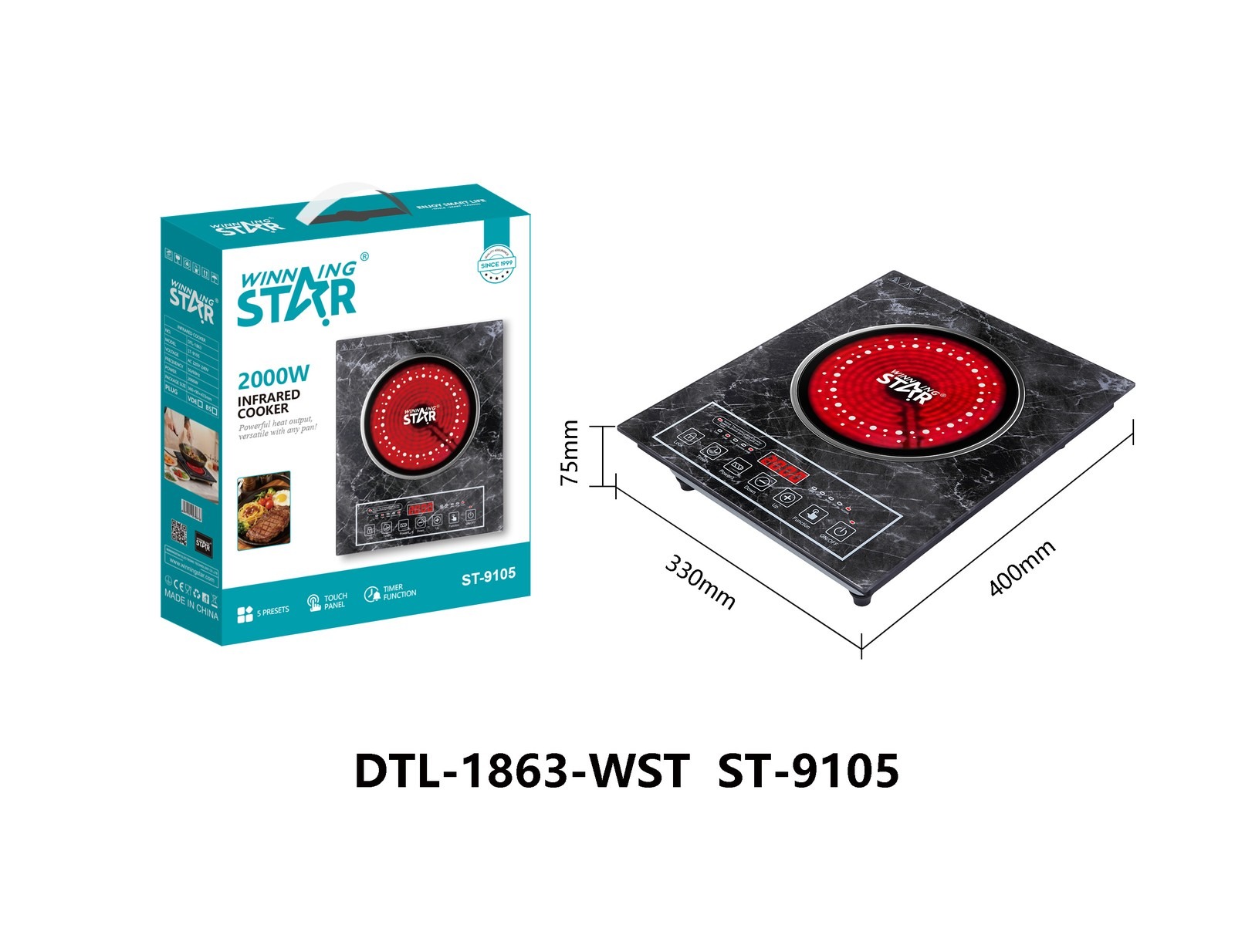 Plaque de cuisson vitrocéramique électrique ST-9105 WINNINGSTAR 2000 W