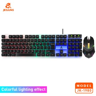 Combo JK-1980 – Clavier Rétroéclairé & Souris Lumineuse – Pack Dual-Usage : Bureautique & Divertissement – Confort de Frappe & Design Moderne