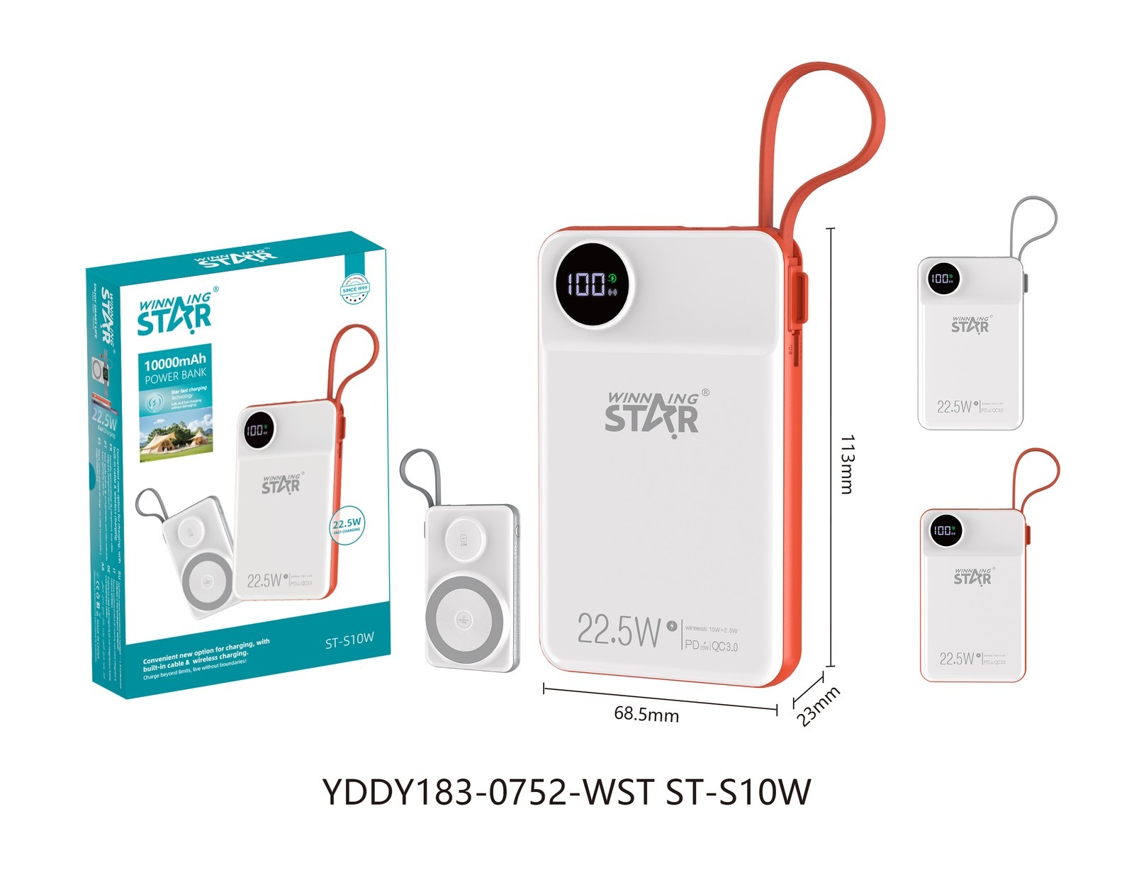 Batterie externe ST-S10W WINNINGSTAR avec affichage numérique, portable
