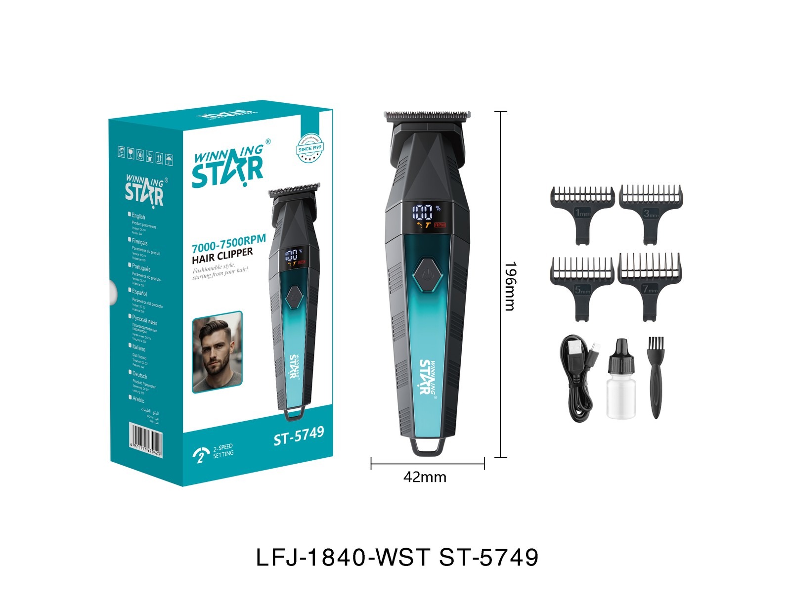 Tondeuses à cheveux ST-5749 WINNINGSTAR avec affichage numérique - Pantone 320C