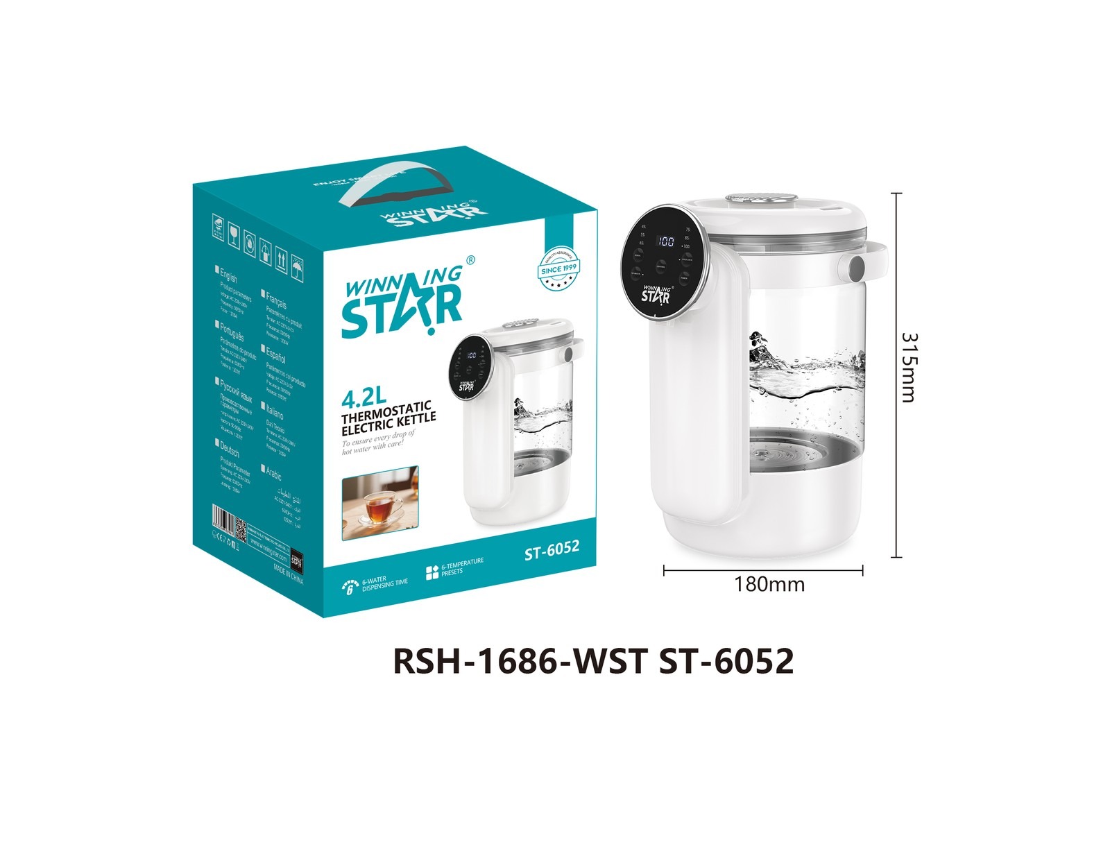 Bouilloire électrique ST-6055 WINNINGSTAR 4,2 L, 1350 W