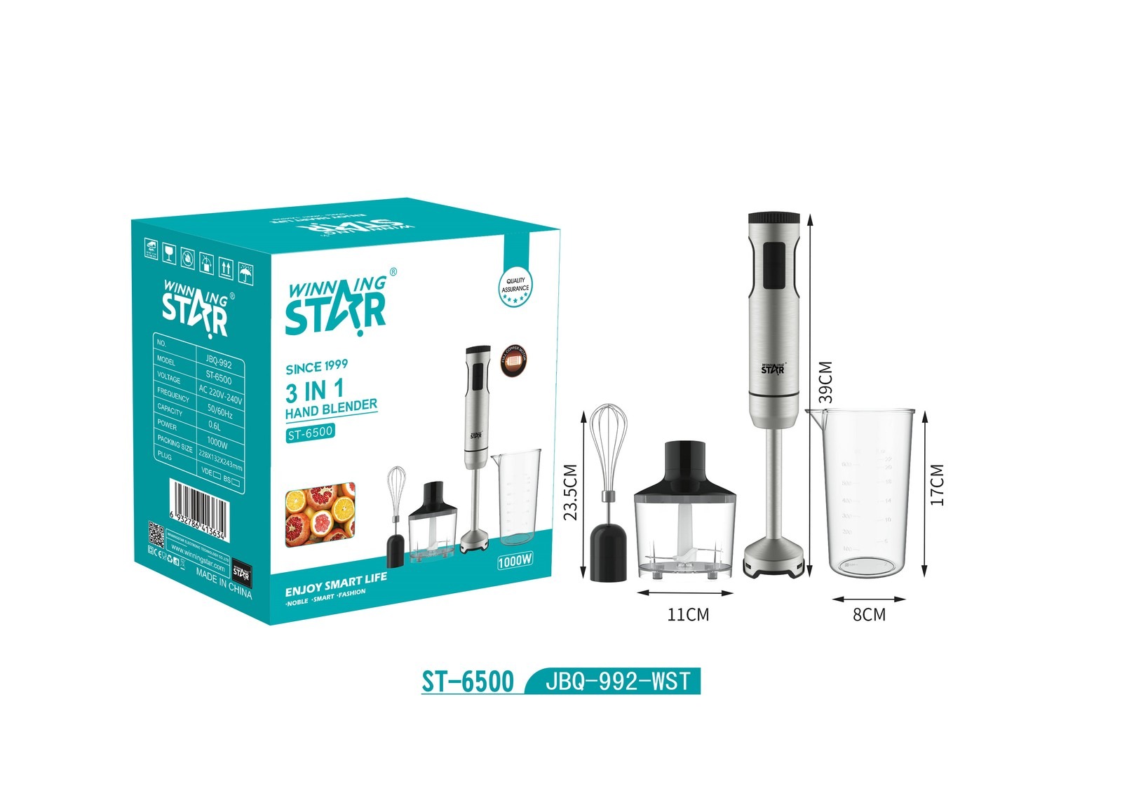 Mixeur à main ST-6500 WINNINGSTAR 0,8 L, 1000 W, à 4 lames
