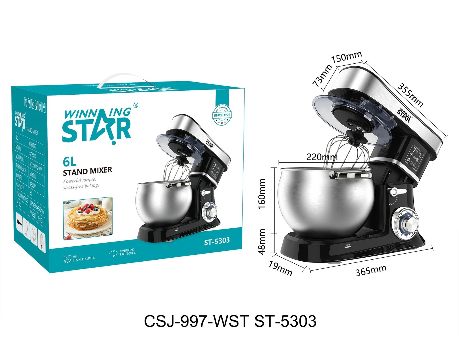 Robot pâtissier ST-5303 WINNINGSTAR 6 L, 1200 W