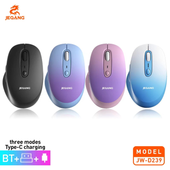 Souris Triple Mode JW-D239 – 4 Canaux (Filaire + 2.4G + Dual Bluetooth) – Haute Précision 8000 DPI – 6 Boutons Silencieux – Batterie Rechargeable