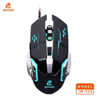 Souris Gaming JM-520 – Châssis Acier Inoxydable & Finition Argent – 6 Boutons (6D) – Rétroéclairage 4 Couleurs – Précision 4 Vitesses