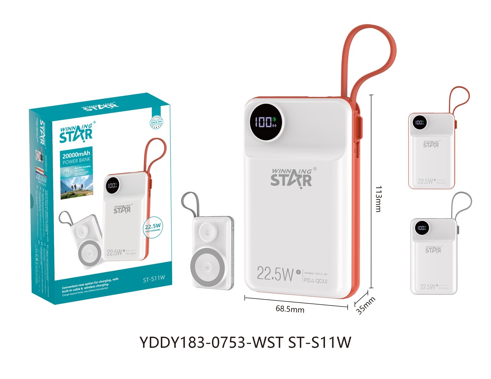 Batterie externe ST-S11W WINNINGSTAR avec affichage numérique, portable