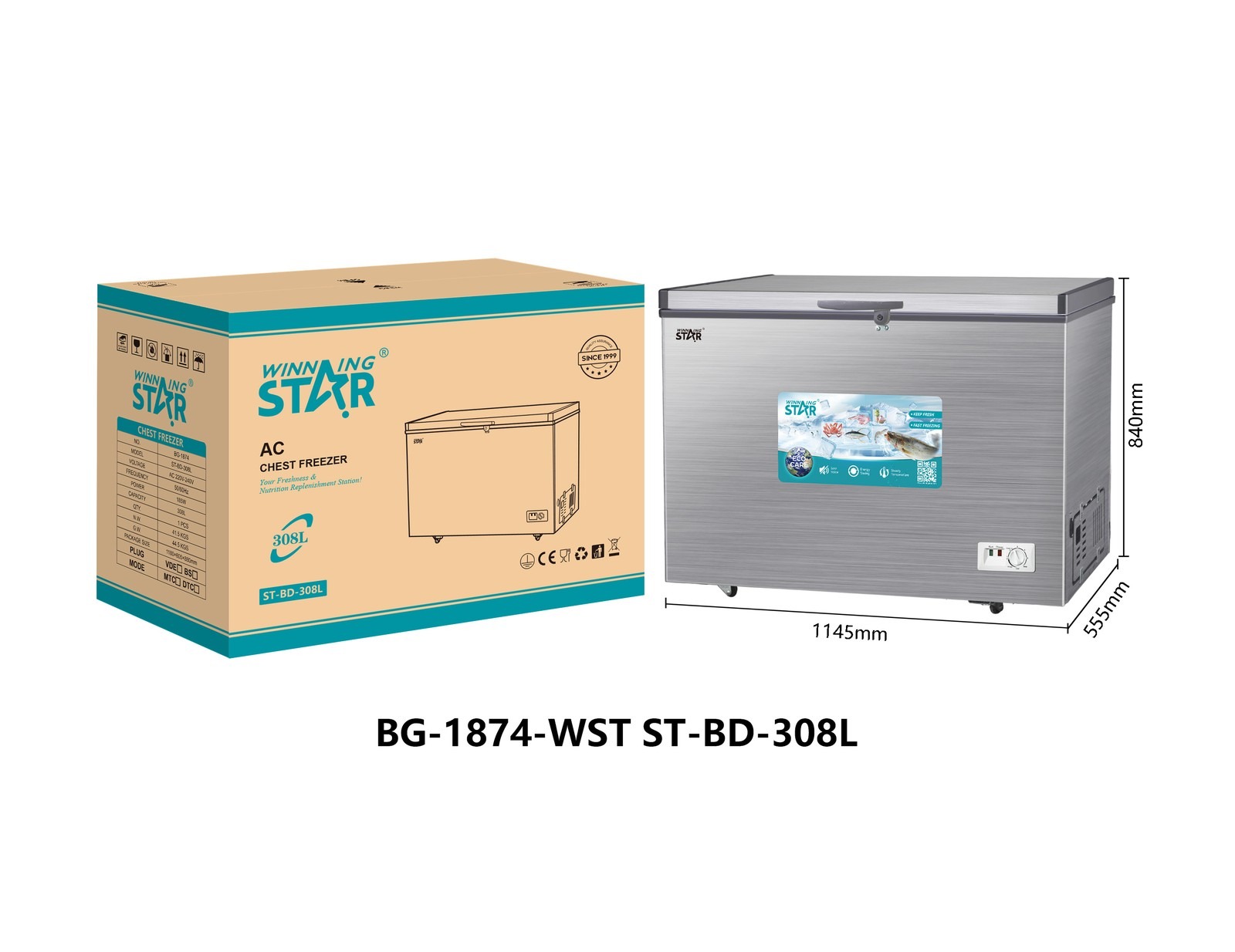Congélateur ST-BD-308L WINNINGSTAR 308 L - Gris