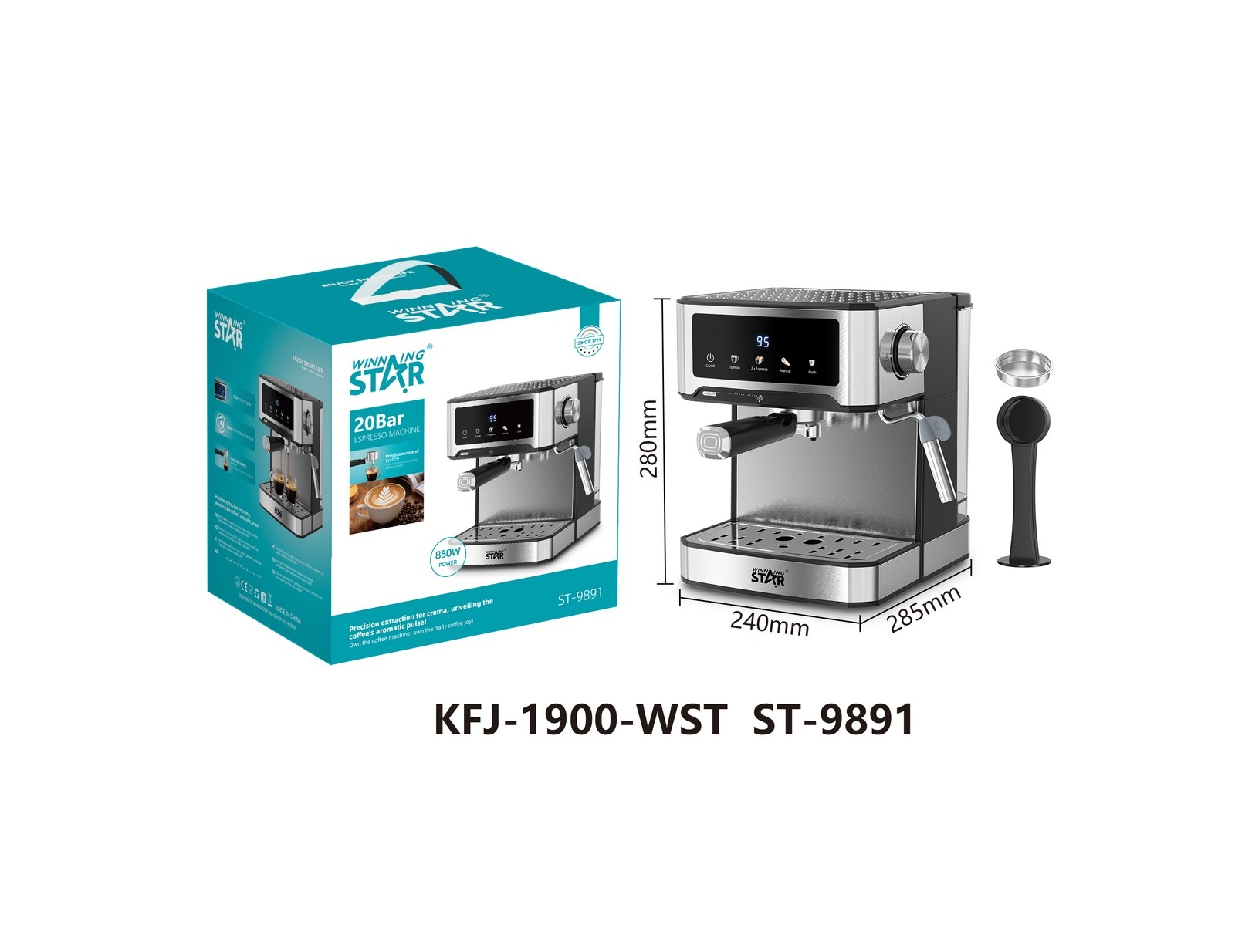 Machine à café ST-9891 WINNINGSTAR à vapeur, 1,6 L, tactile