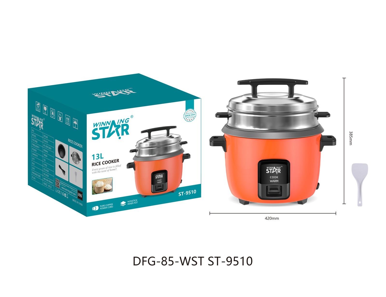 Cuiseur à riz ST-9510 WINNINGSTAR à vapeur, 13 L, 1900 W