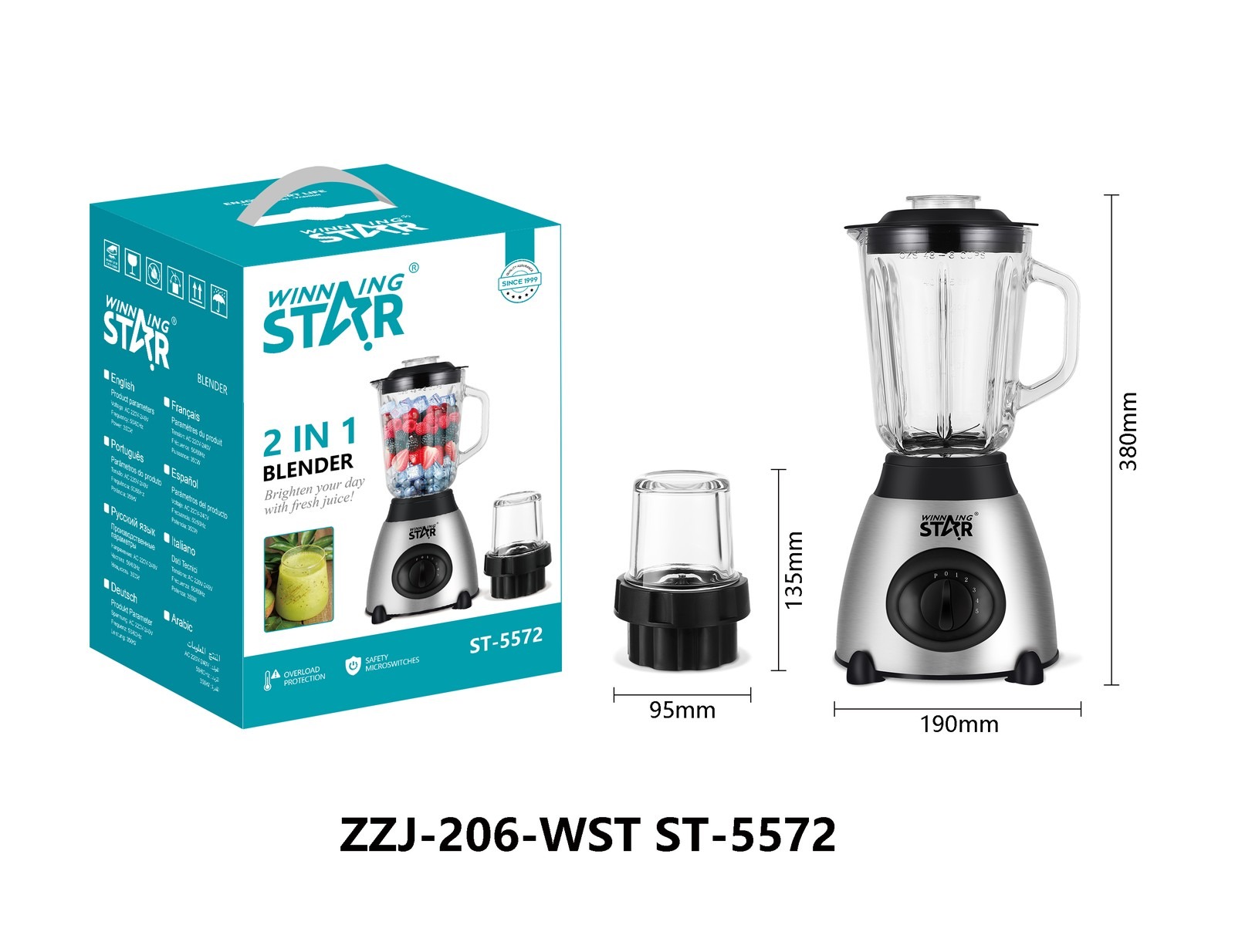 Extracteur de jus ST-5572 WINNINGSTAR 2 en 1, 1,5 L - Noir