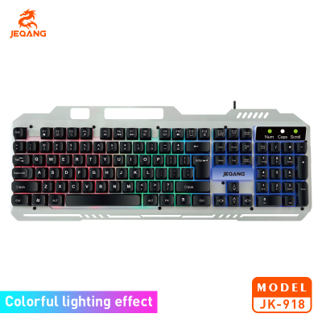 Clavier Gaming JK-918A "Iron" – Châssis en Fer Robuste – Touches Suspendues Sensation Mécanique – Support Smartphone Intégré – Rétroéclairage Coloré