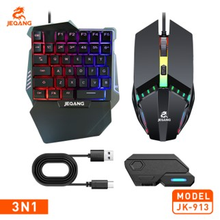 Combo JK-913 Pro 3-en-1 – Clavier Une-Main & Souris "Breathing" & Convertisseur Bluetooth 5.0 – Compatible Android & iOS – Contrôle Précis via Geekgamer