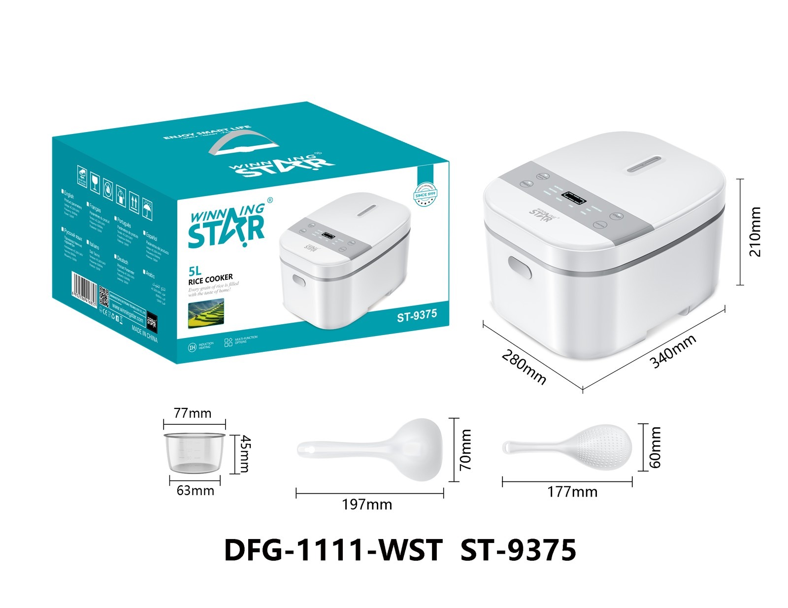 Cuiseur à riz ST-9375 WINNINGSTAR à vapeur, 5 L, 1200 W