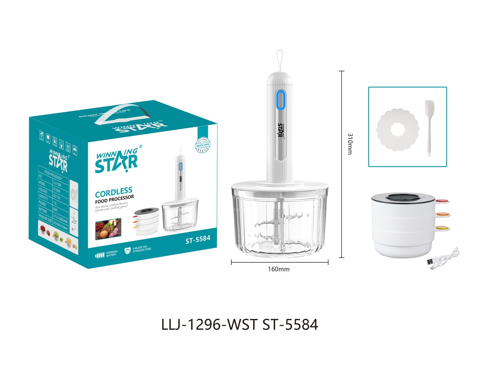 Robot culinaire ST-5584 WINNINGSTAR 1,2 L, à 4 lames