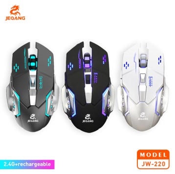 Souris Dual-Mode JW-220 – Bluetooth + 2.4G – Châssis Acier Inoxydable & Finition Argent – 6D Silencieuse – Rechargeable avec Rétroéclairage 4 Couleurs