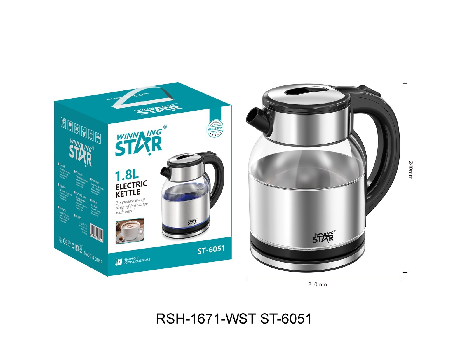 Bouilloire électrique ST-6051 WINNINGSTAR 1,8 L, 1500 W