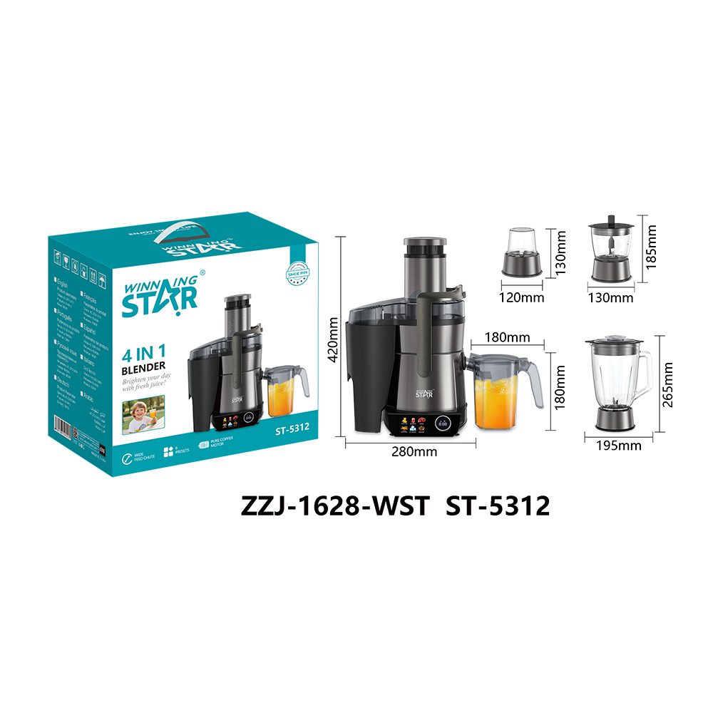 Extracteur de jus ST-5312 WINNINGSTAR 4 en 1, 1000 W, à 6 lames
