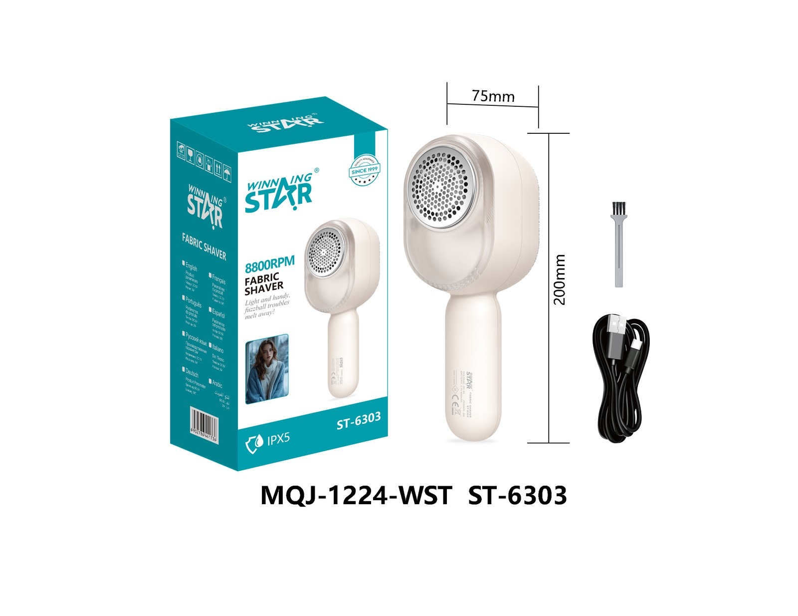 Tondeuse à Boules de Cheveux et à Vêtements ST-6303 WINNINGSTAR rechargeable, étanche IPX5