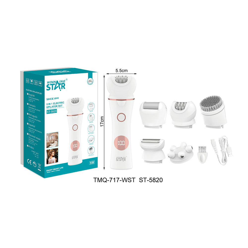 Kit épilation ST-5820 WINNINGSTAR avec affichage numérique, 5 en 1, étanche IPX6