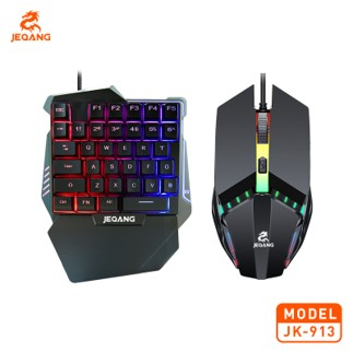 Combo Gaming JK-913 2-en-1 – Clavier Une-Main Rétroéclairé & Souris Gaming "Breathing Light" – Sensation Mécanique – Design Ergonomique Compact