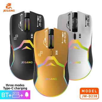Souris Triple Mode JW-D238 – 4 Canaux (Filaire + 2.4G + Dual Bluetooth) – Haute Précision 8000 DPI – 6 Boutons – Batterie Polymère Rechargeable