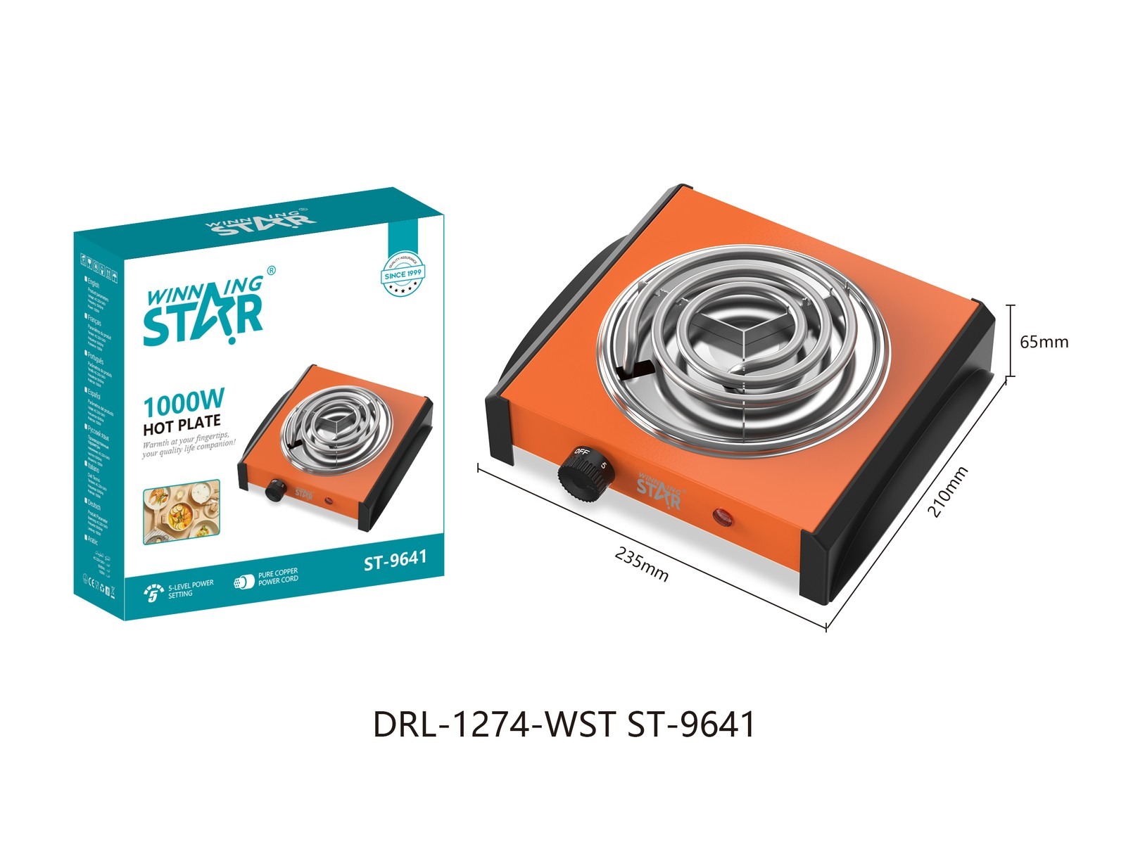 Plaque chauffante électrique ST-9641 WINNINGSTAR 1000 W - Orange