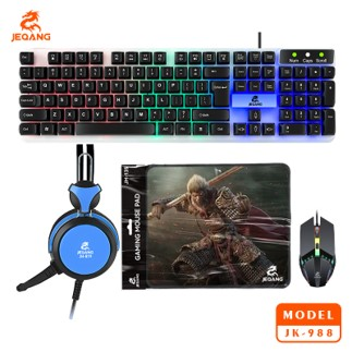 Combo JK-988 "4-en-1" – L'Arsenal Complet du Gamer : Clavier Rétroéclairé, Casque Audio Immersion, Souris Lumineuse & Tapis XXL