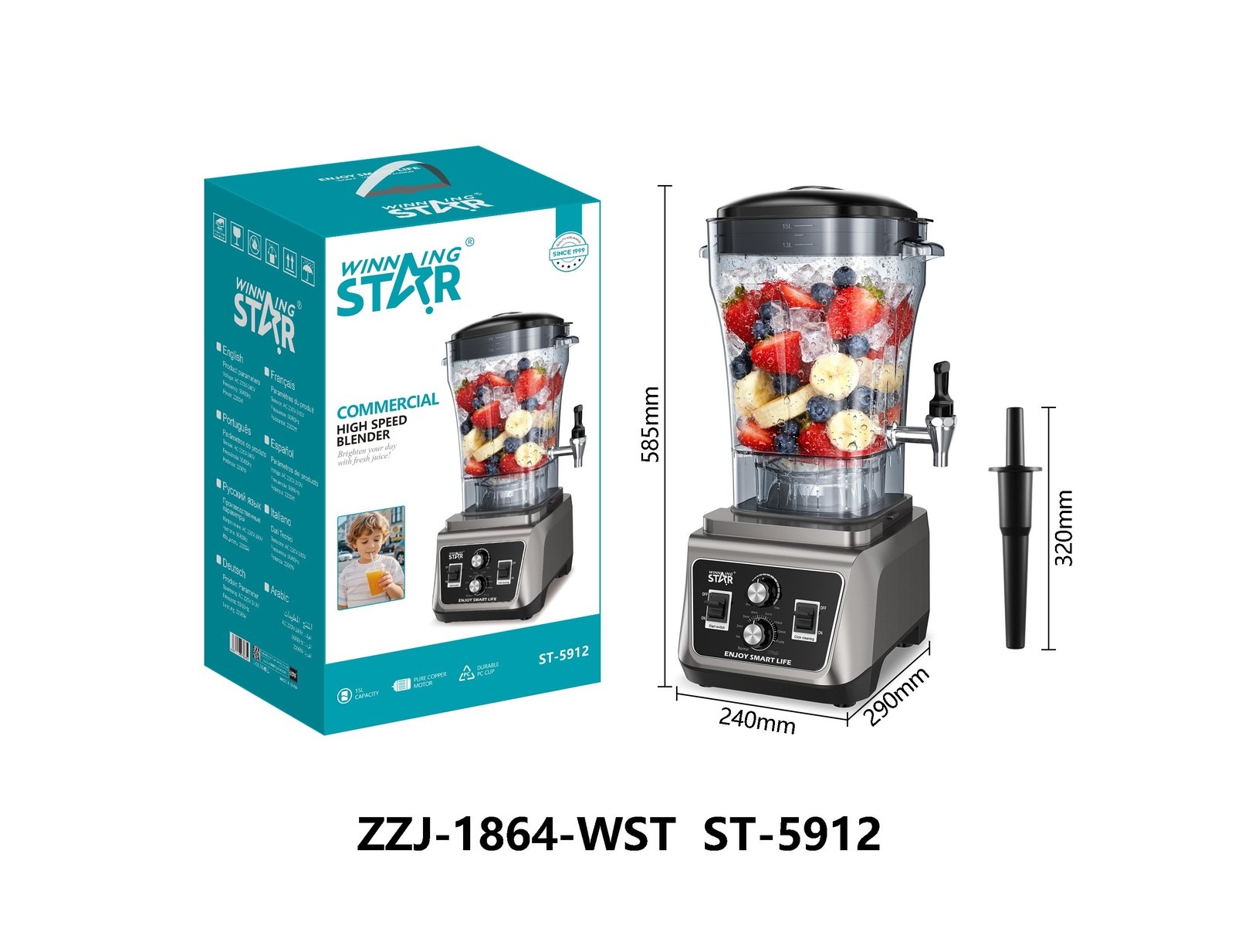 Mixeur ST-5912 WINNINGSTAR professionnel, 15 L, 2200 W