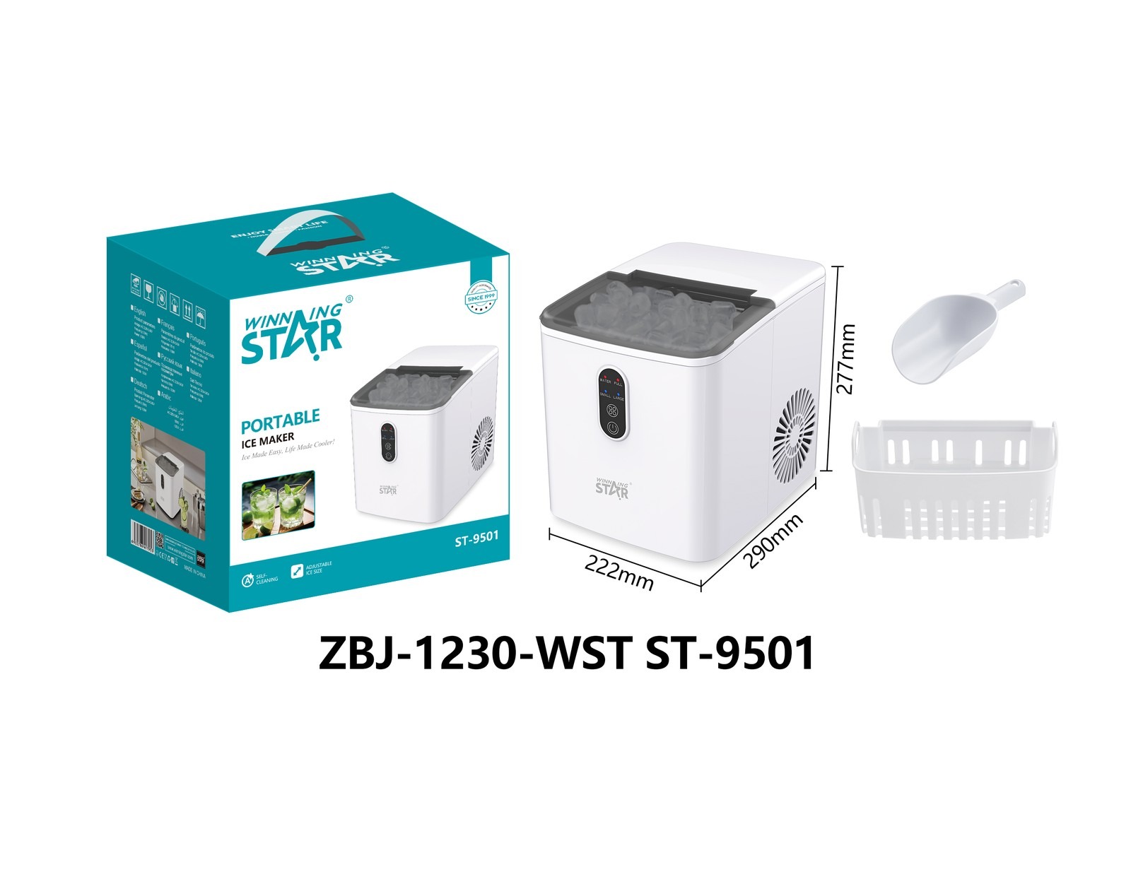 Machine à glaçons ST-9501 WINNINGSTAR portable, 1,20 L