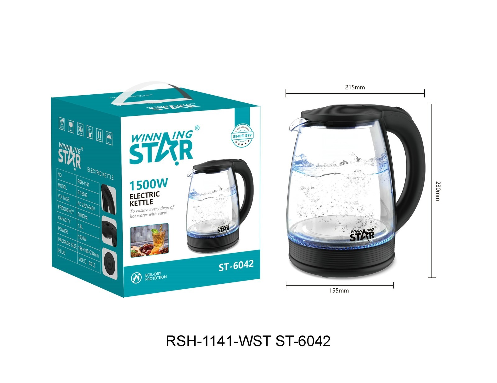 Bouilloire électrique ST-6042 WINNINGSTAR 1,8 L, 1500 W