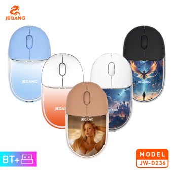 Souris Sans Fil JW-D236 Dual-Mode – 3 Canaux (2.4G + Dual Bluetooth) – Design 4D Cartoon & Gradient UV – Batterie Rechargeable