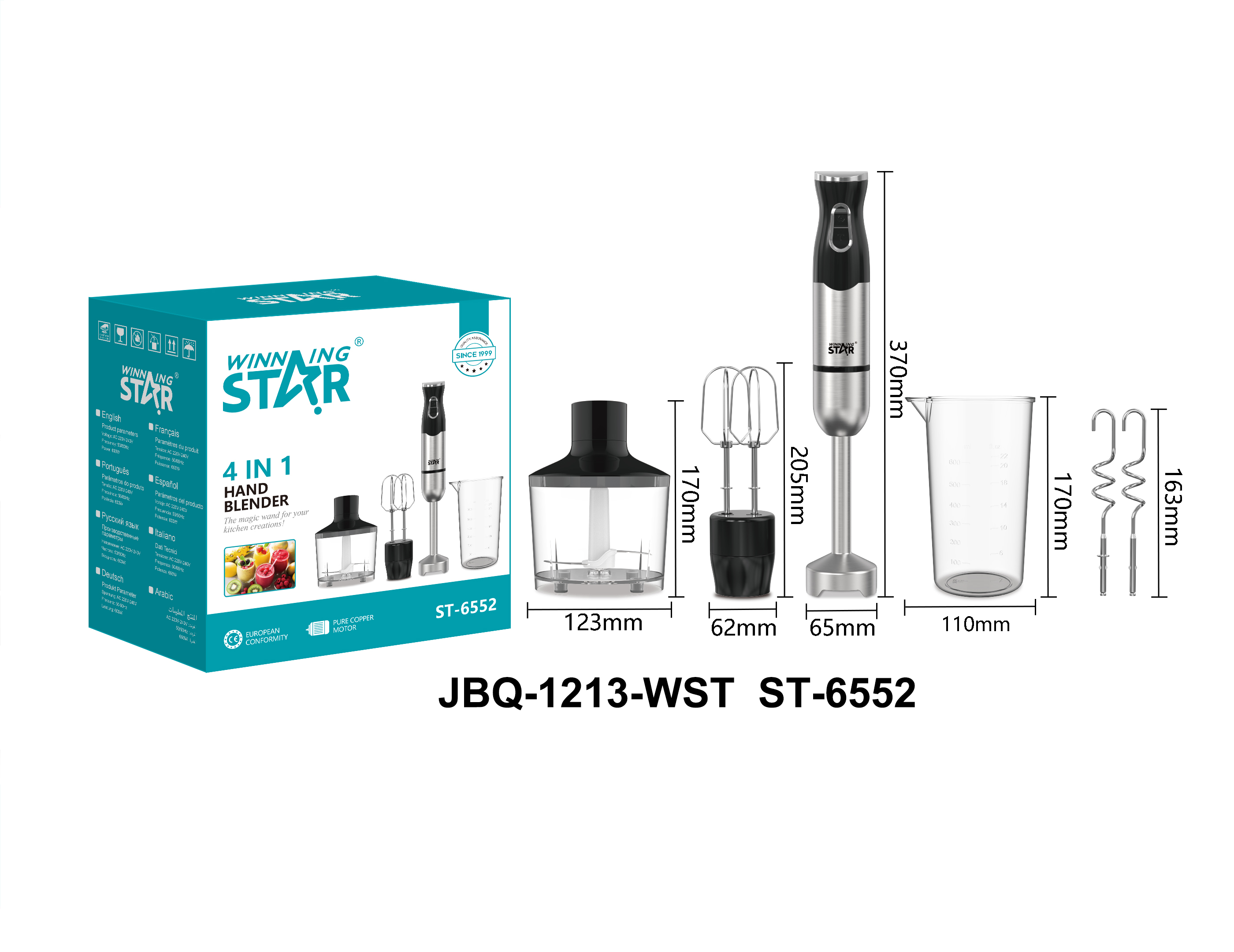 Mixeur à main ST-6552 WINNINGSTAR 0,8 L, à 4 lames