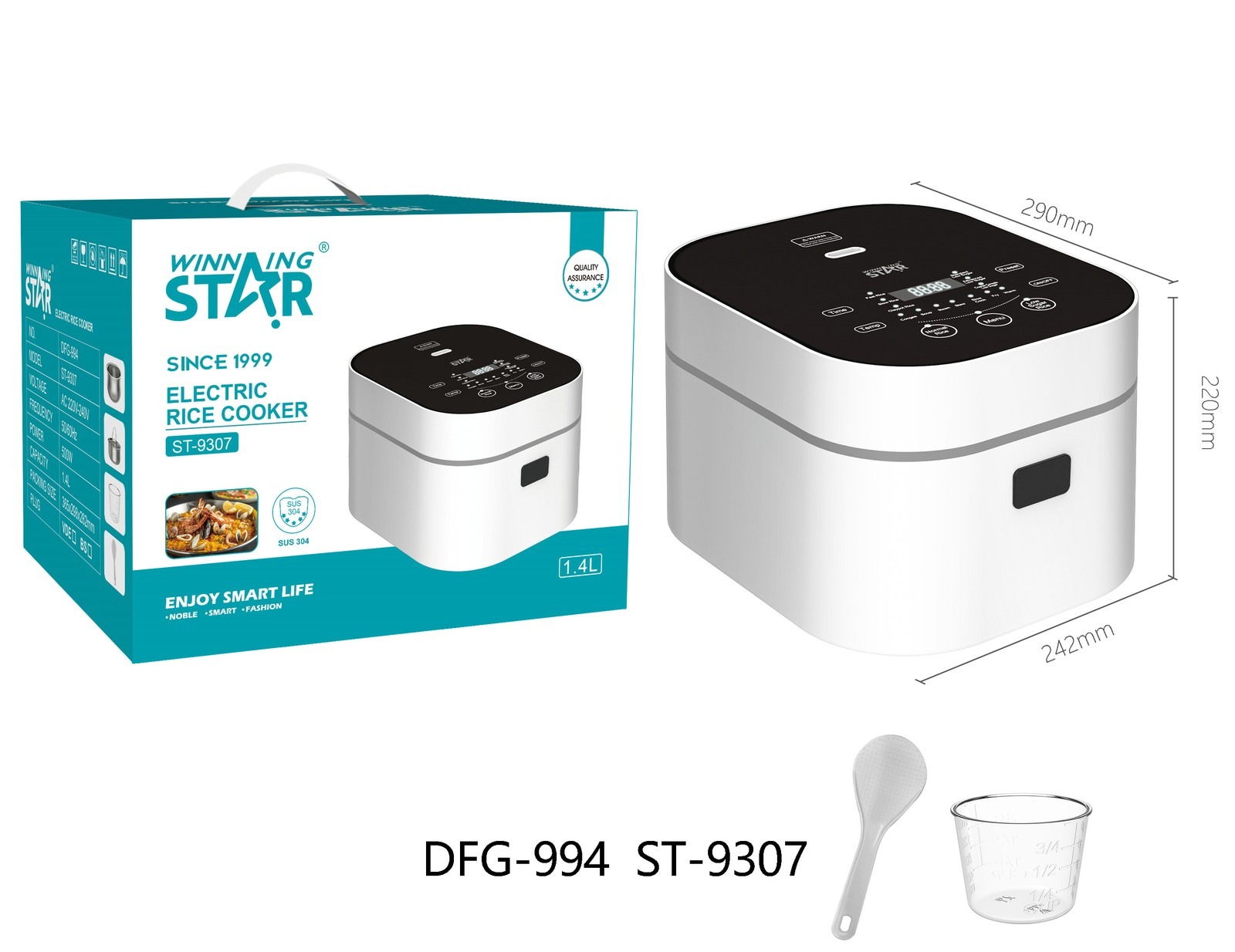 Cuiseur à riz ST-9307 WINNINGSTAR avec affichage numérique, à vapeur, 3 L