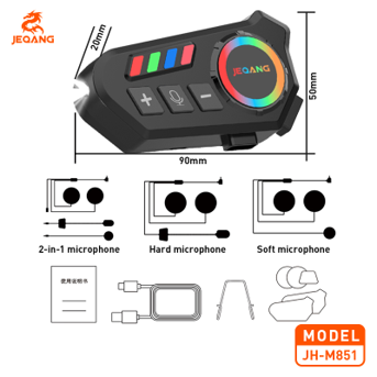 Kit Audio Casque JH-M851 – Étanchéité IPX8, Éclairage LED & Autonomie 40h