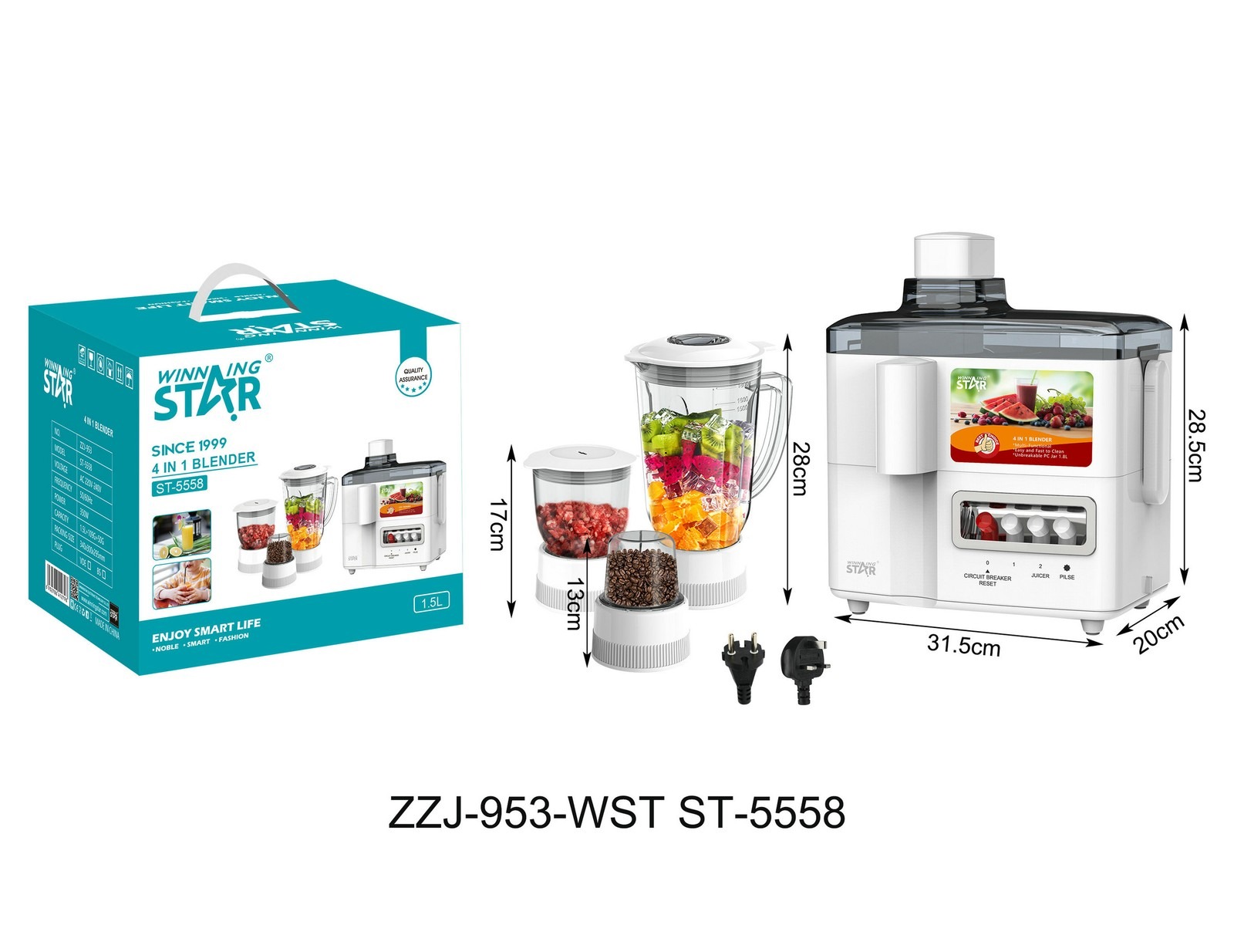 Extracteur de jus ST-5558 WINNINGSTAR 4 en 1, 1,5 L