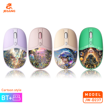 Souris Sans Fil JW-D237 Dual-Mode – 3 Canaux (2.4G + Dual Bluetooth) – Design 4D Cartoon – Batterie Rechargeable – Clic Silencieux