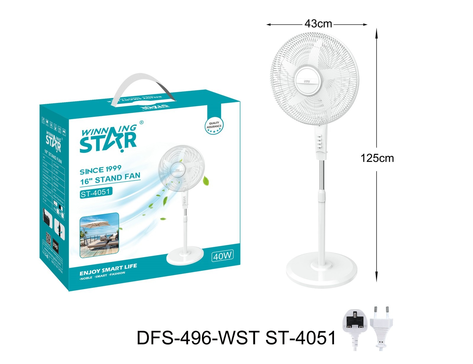 Ventilateur électrique ST-4051 WINNINGSTAR 16 pouces - Blanc