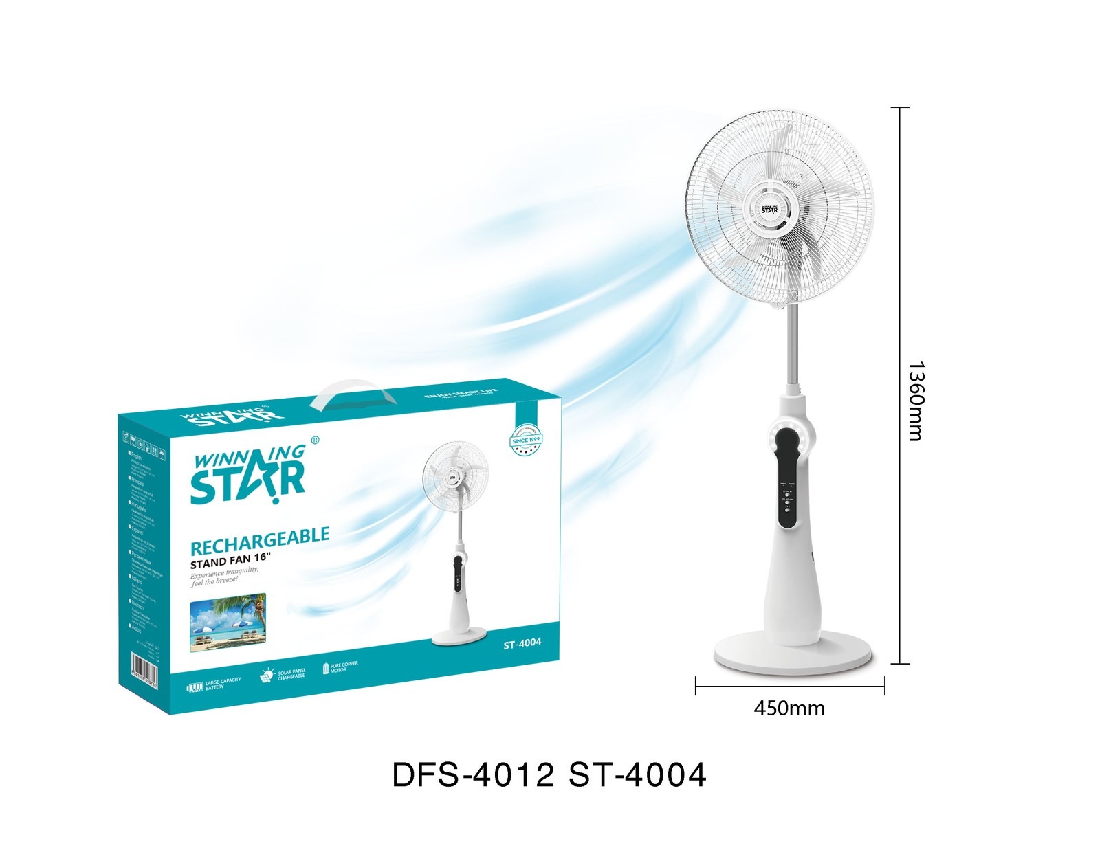 Ventilateur électrique ST-4004 WINNINGSTAR rechargeable, 16 pouces