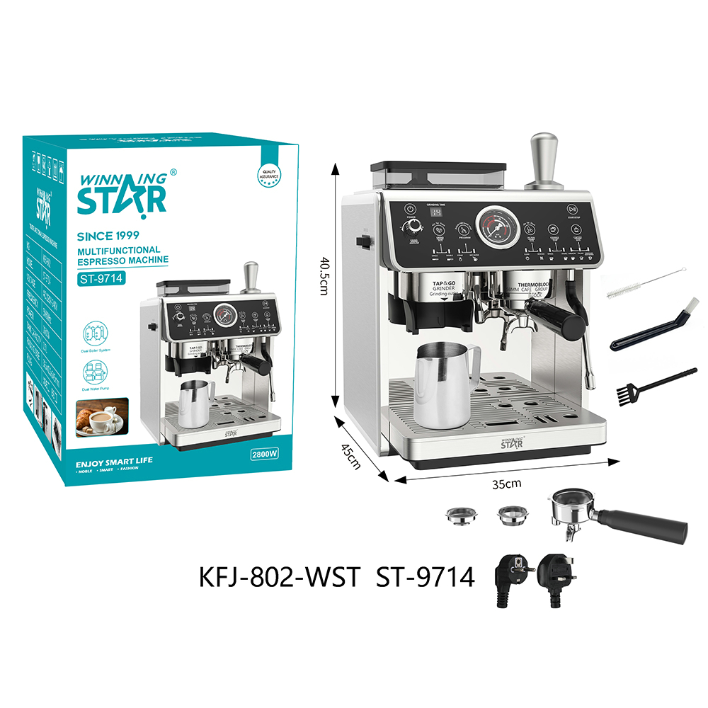 Machine à café ST-9714 WINNINGSTAR avec affichage numérique, à vapeur, 2,7 L