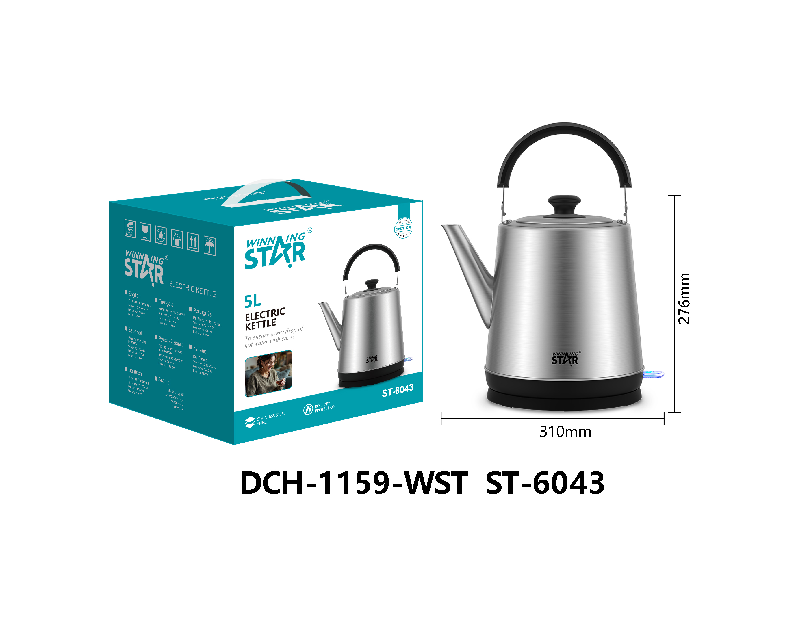 Bouilloire électrique ST-6043 WINNINGSTAR 5 L, 1800 W