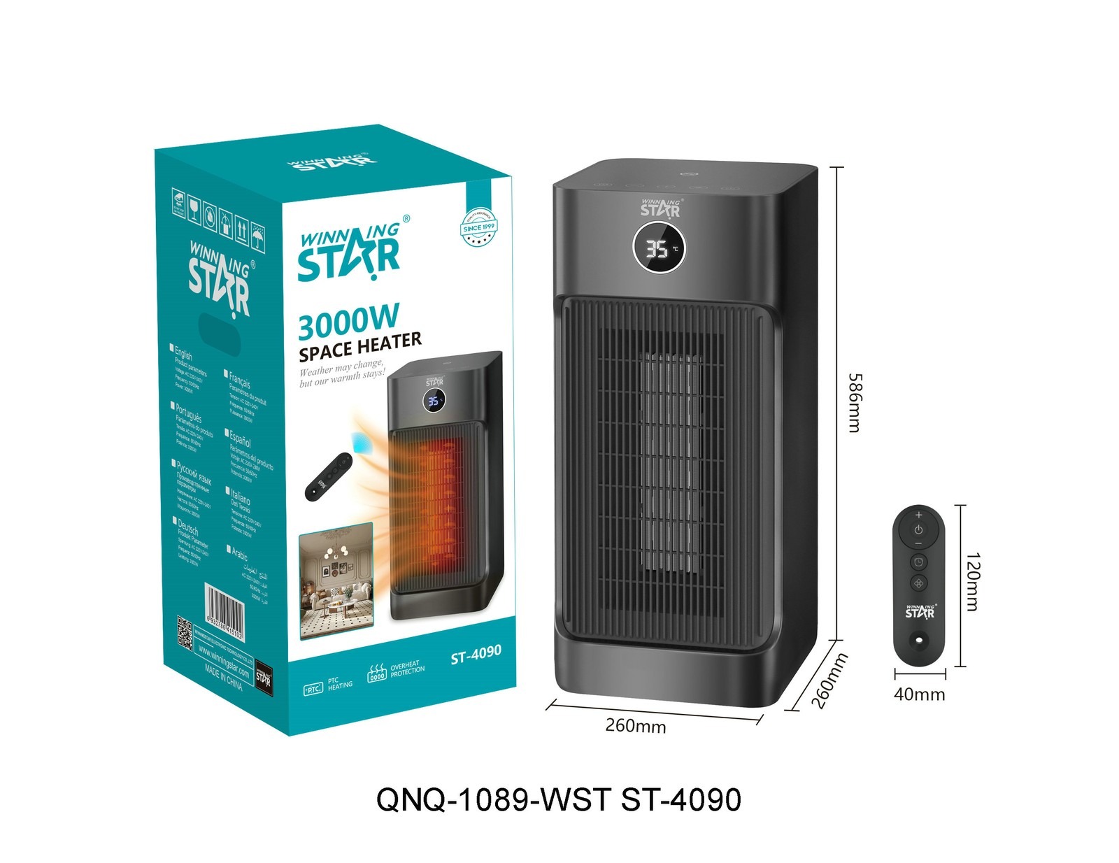 Chauffage ST-4090 WINNINGSTAR avec affichage numérique, 3000 W